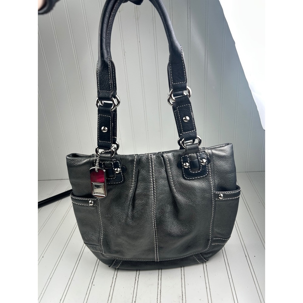 Tignanello Vintage Y2K Gray Pebbled Genuine Leather Shoulder Bag Purse - Picture 3 of 11